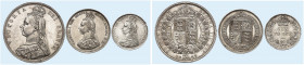 EUROPA. ENGLAND. Viktoria, 1837-1901. 
Lot von 3 Stück: 6 Pence, Shilling, 1/2 Crown 1887.
S. 3929, 3926, 3924 min. Rdf., vz