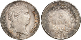EUROPA. FRANKREICH. Napoléon I., 1804-1814. 
5 Francs 1812, W - Lille.
Dav. 85, Gad. 584 l. justiert, vz