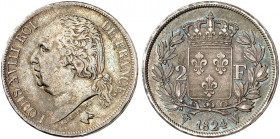 EUROPA. FRANKREICH. Louis XVIII., Second Gouvernement Royal, 1815-1824. 
2 Francs 1824, W - Lille.
Gad. 513 ss / ss+