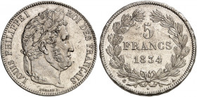 EUROPA. FRANKREICH. Louis Philippe I., 1830-1848. 
5 Francs à la tête laurée 1834, A - Paris.
Dav. 91, Gad. 678a kl. Kr., f. vz