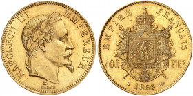 EUROPA. FRANKREICH. Napoléon III., 1852-1870. 
100 Francs à la tête laurée 1866, A - Paris.
Friedb. 580, Gad. 1136, Schlumb. 323 Gold vz