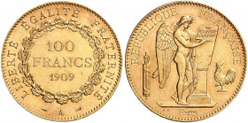 EUROPA. FRANKREICH. III. République, 1871-1940. 
100 Francs 1909, A - Paris.
Friedb. 590, Gad. 1137a, Schlumb. 420 Gold vz