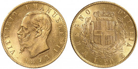EUROPA. ITALIEN. Königreich. Victor Emanuel II., 1861-1878. 
20 Lire 1873, Mailand.
Friedb. 13, Pagani 468, Schlumb. 35 Gold vz - f. St