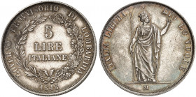 EUROPA. ITALIEN. Lombardei. Provisorische Regierung 1848. 
5 Lire 1848, Mailand.
Dav. 206, Pagani 213, Her. 3 f. vz