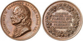 PRAG. Stadt. 
Bronzemedaille 1860 (von W. Seidan, 43,9 mm) der Numismatischen Gesellschaft Prag, auf den 70. Geburtsag des Abtes Hieronymus II. Josep...