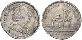 RAAB. Bistum. Franz, Graf von Zichy, 1744-1783. 
Silbermedaille 1774 (unsigniert, 25,3 mm), auf sein 50-jähriges Priesterjubiläum. Brustbild / Tisch ...