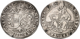 SALZBURG. Erzbistum. Johann Jakob Khuen von Belasi, 1560-1586. 
Taler 1563.
Dav. 8174, Pr. 528, Zöttl 609 Fassungsspur, ss