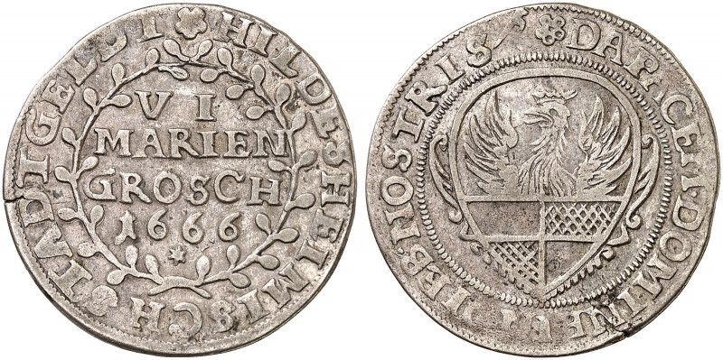 HILDESHEIM. Stadt. 
6 Mariengroschen 1666.
Buck/Bahrf. 259 ss