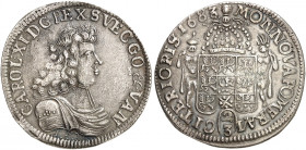 POMMERN. unter schwedischer Besetzung. Karl XI. von Schweden, 1660-1697. 
2/3 Taler 1683, Stettin.
Dav. 765, A.A.J. 98 ss - vz