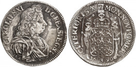 POMMERN. unter schwedischer Besetzung. Karl XI. von Schweden, 1660-1697. 
2/3 Taler 1690, Stettin.
Dav. 767, A.A.J. 114b Fundexemplar, ss - vz