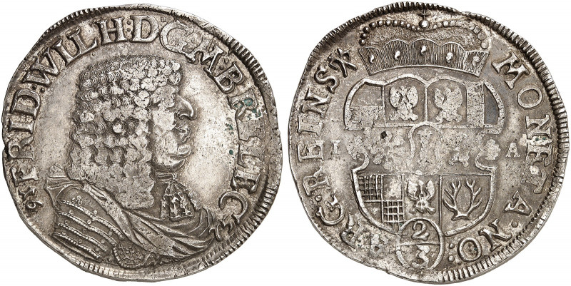 PREUSSEN. Friedrich Wilhelm, "der Große Kurfürst", 1640-1688. 
2/3 Taler 1675, ...