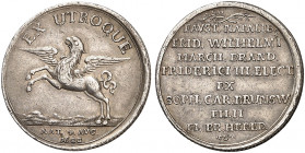 PREUSSEN. Friedrich III. (I.), 1688-1713. 
Silbermedaille 1688 (unsigniert, 25,4 mm), auf die Geburt des Thronfolgers Friedrich Wilhelm. Roß mit Adle...
