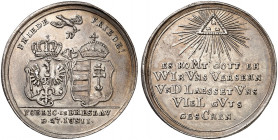PREUSSEN. Friedrich II., "der Große", 1740-1786. 
Silbermedaille 1742 (Chronogramm, von G. W. Kittel, 33,0 mm), auf den Frieden von Breslau. Friedens...