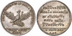PREUSSEN. Friedrich II., "der Große", 1740-1786. 
Silbermedaille 1745 (Chronogramm, von G. W. Kittel, 31,0 mm), auf den Frieden von Dresden. Preussis...