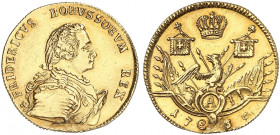 PREUSSEN. Friedrich II., "der Große", 1740-1786. 
Friedrichs d'or 1750, Berlin.
Friedb. 2381, Olding 400a.1, v. Schr. 93 Gold Hksp., ss