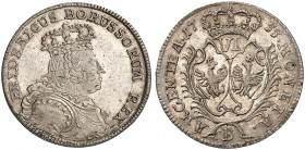 PREUSSEN. Friedrich II., "der Große", 1740-1786. 
6 Kreuzer 1755, Breslau.
Olding 300, v. Schr. 1482 vz