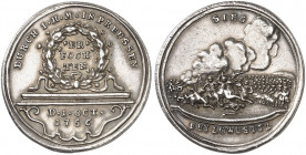 PREUSSEN. Friedrich II., "der Große", 1740-1786. 
Silbermedaille 1756 (von Kittel, 29,7 mm), auf den Sieg bei Lobositz. Schrift in Kranz / Schlachten...