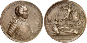PREUSSEN. Friedrich II., "der Große", 1740-1786. 
Bronzemedaille 1757 (unsigniert, 48,0 mm), auf den Sieg bei Prag. Brustbild / Viktoria über kniende...
