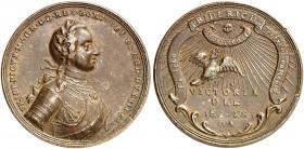 PREUSSEN. Friedrich II., "der Große", 1740-1786. 
Bronzegußmedaille o. J. (1757/1758, unsigniert, 43,9 mm), auf die Siege. Brustbild / Adler zur Sonn...