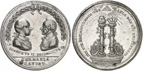 PREUSSEN. Friedrich II., "der Große", 1740-1786. 
Zinnmedaille 1779 (von J. Chr. Reich, 46,3 mm), auf den Frieden von Teschen. Die Brustbilder von Jo...