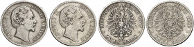 BAYERN. Ludwig II., 1864-1886. J. 41, EPA 2/11. 
Lot von 2 Stück:
2 Mark 1877, 1880. R !
s - ss