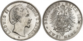 BAYERN. Ludwig II., 1864-1886. J. 41, EPA 2/11. 
2 Mark 1883.
der seltenste Jahrgang !
winz. Kr., f. St