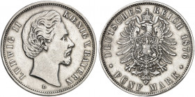 BAYERN. Ludwig II., 1864-1886. J. 42, EPA 5/12. 
5 Mark 1876.
ss+