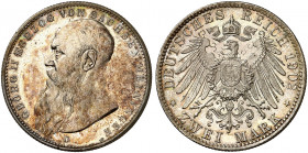 SACHSEN - MEININGEN. Georg II., 1866-1914. J. 151b, EPA 2/62. 
2 Mark 1902, Kopf mit kurzem Bart.
EA, kl. Kr., f. St