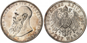 SACHSEN - MEININGEN. Georg II., 1866-1914. J. 153a, EPA 5/53. 
5 Mark 1902, Kopf mit langem Bart. Prachtexemplar !
winz. Kr., St