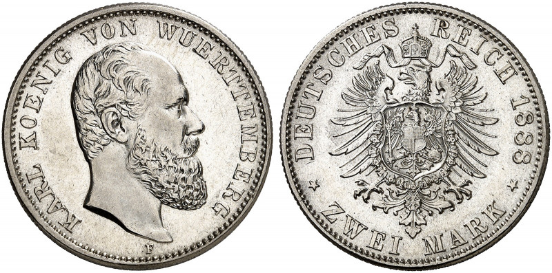 WÜRTTEMBERG. Karl, 1864-1891. J. 172, EPA 2/73. 
Ein zweites Exemplar.
vz - St...