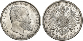 WÜRTTEMBERG. Wilhelm II., 1891-1918. J. 174, EPA 2/74. 
2 Mark 1906.
vz / vz - St