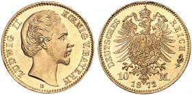 BAYERN. Ludwig II., 1864-1886. J. 193, EPA 10/7. 
10 Mark 1872. Kabinettstück !
EA, St