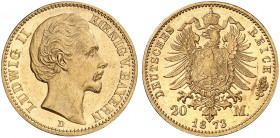BAYERN. Ludwig II., 1864-1886. J. 194, EPA 20/8. 
20 Mark 1873.
vz - St