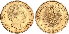 BAYERN. Ludwig II., 1864-1886. J. 195, EPA 5/78. 
5 Mark 1877.
vz