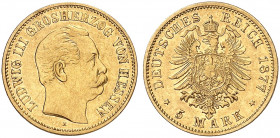 HESSEN. Ludwig III., 1848-1877. J. 215, EPA 5/80. 
5 Mark 1877.
ss