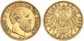 HESSEN. Ludwig IV., 1877-1892. J. 220, EPA 10/20. 
10 Mark 1890.
winz. Rdf., ss
