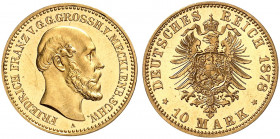 MECKLENBURG - SCHWERIN. Friedrich Franz II., 1842-1883. J. 231, EPA 10/26. 
10 Mark 1878.
Prachtexemplar !
winz. Kr., EA