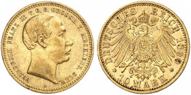 MECKLENBURG - SCHWERIN. Friedrich Franz III., 1883-1897. J. 232, EPA 10/27. 
10 Mark 1890.
ss / vz