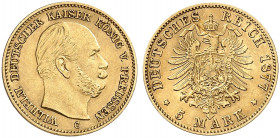PREUSSEN. Wilhelm I., 1861-1888. J. 244 C, EPA 5/84. 
5 Mark 1877 C.
vz