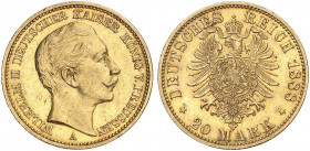 PREUSSEN. Wilhelm II., 1888-1918. J. 250, EPA 20/34. 
20 Mark 1888.
kl. Kr., vz / vz - St