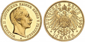 PREUSSEN. Wilhelm II., 1888-1918. J. 251, EPA 10/41. 
10 Mark 1906.
in dieser Erhaltung sehr selten !
winz. Kr., PP