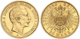 PREUSSEN. Wilhelm II., 1888-1918. J. 252, EPA 20/35. 
20 Mark 1891.
kl. Kr., vz - St / St