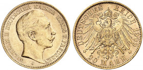 PREUSSEN. Wilhelm II., 1888-1918. J. 252 J, EPA 20/36. 
20 Mark 1909 J.
kl. Kr., vz