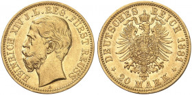 REUSS. Heinrich XIV., 1867-1913. J. 256, EPA 20/39. 
20 Mark 1881.
RR ! kl. Kr., vz / vz+