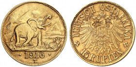 DEUTSCH - NEU - GUINEA. J. N 728b, EPA DOA 31. 
15 Rupien 1916 T, Tabora.
Gold
vz - prfr