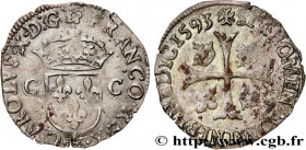 CHARLES X, CARDINAL OF BOURBON
Type : Douzain aux deux C, 2e type 
Date : 1593 
Mint name / Town : Rouen 
Quantity minted : 2314080 
Metal : billon 
M...