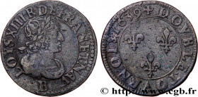 LOUIS XIII
Type : Double tournois, 2e type 
Date : 1639 
Mint name / Town : Rouen 
Metal : copper 
Diameter : 19  mm
Orientation dies : 6  h.
Weight :...