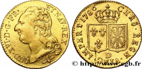LOUIS XVI
Type : Louis d'or dit "aux écus accolés" 
Date : 1786 
Mint name / Town : Lyon 
Quantity minted : 899019 
Metal : gold 
Millesimal fineness ...