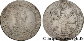 NAVARRE-BEARN - HENRY III
Type : Franc 
Date : 1582 
Mint name / Town : Pau 
Metal : silver 
Diameter : 35  mm
Orientation dies : 6  h.
Weight : 13,94...