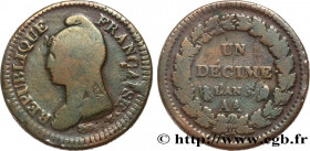 DIRECTOIRE
Type : Un décime Dupré, grand module, frappe multiple 
Date : An 5 (1796-1797) 
Mint name / Town : Metz 
Quantity minted : 5.944 
Metal : c...